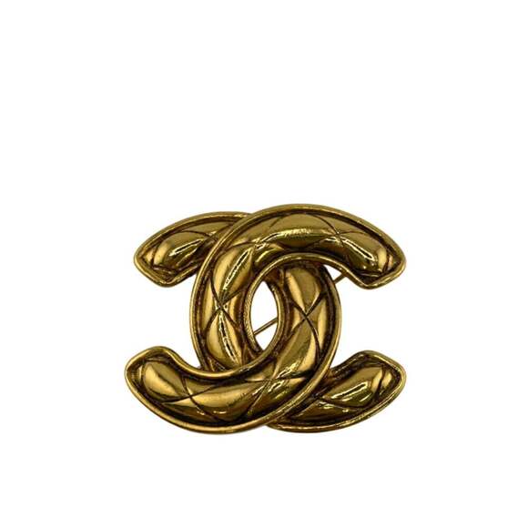 CHANEL Authentic Gold Logo Brooch
